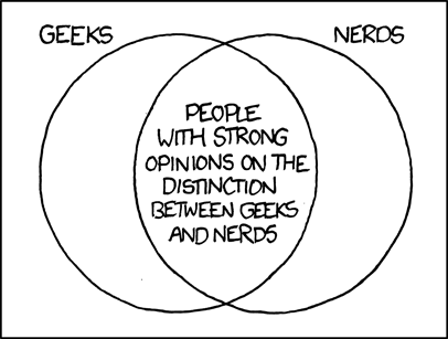 xkcd-style Venn diagram: 'Geeks' and 'Nerds' overlap in 'People with strong opinions on the distinction between geeks and nerds'.